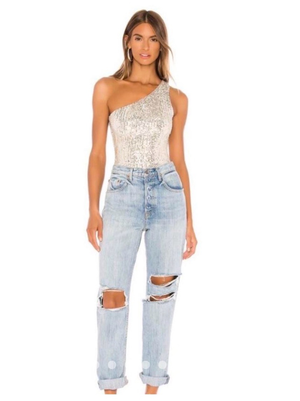 Superdown Women's Silver and White Bodysuit (New With Tags)
